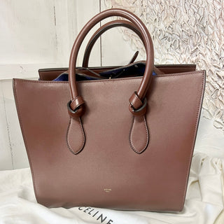 NWT Celine Smooth Calfskin Tie Knot Top Handle Tote Handbag Dark Brown Small