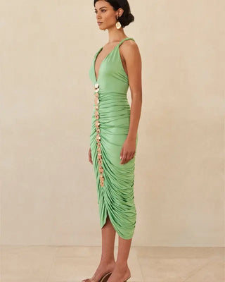 Cult Gaia Jalina Sleeveless V-Nek Bodycon Midi Dress Meadow Green Women's Small