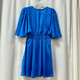 Zara Satin Short Sleeve V-Neck Pleated Playsuit Romper Cobalt Blue Women's XS