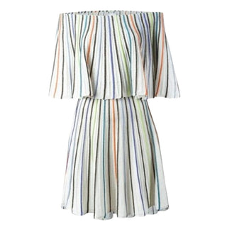 M Missoni Stripe Off-the-Shoulder Flounce Knit Mini Dress Multi Women's 38 / M