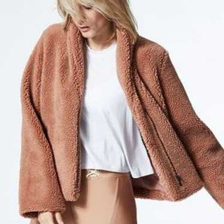 ALO Long Sleeve Full Zip Winter Teddy Coat Jacket Tan Brown Women's Size Small