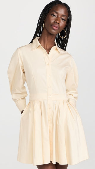 Alexis Mirielle Pleated Balloon-Sleeve Mini Shirtdress Cream Women's Size Medium