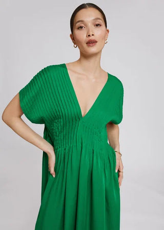 NWT & other stories V-Neck Pleated Midi Kaftan Dress Matte Green Women's Size S