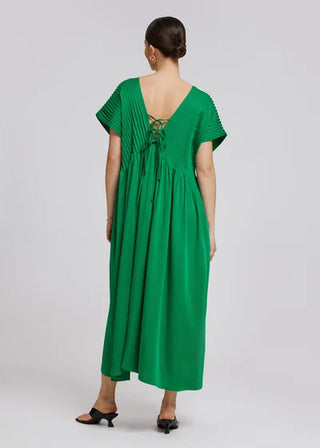 NWT & other stories V-Neck Pleated Midi Kaftan Dress Matte Green Women's Size S