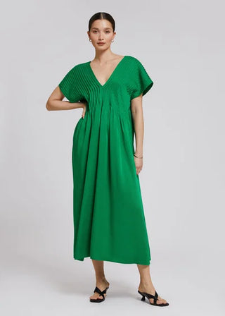 NWT & other stories V-Neck Pleated Midi Kaftan Dress Matte Green Women's Size S
