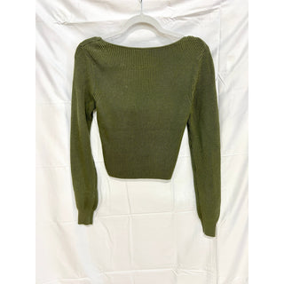 House of Harlow 1960 Long Sleeve Ribbed Cross Over Front Cropped Sweater Green S