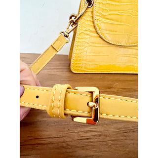 Melie Bianco Embossed Vegan Leather Crossbody Bag Yellow Women's Gold Chain