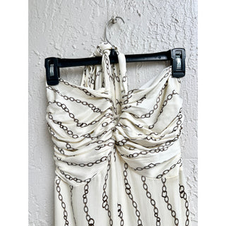 Alexis Sydow Chain Print Sleeveles Wide Leg Halter Jumpsuit Cream Womens Size XS