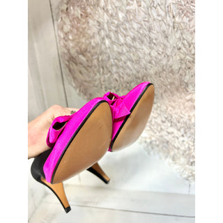 NWT Yves Saint Laurent's Two Tone Satin Slip On Pump Fuchsia/Black Womens Size 8