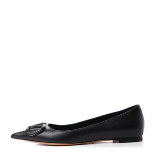NWOT Valentino Nappa Leather Vlogo Pointy Toe Flat Shoes Black Womens Size EU 37