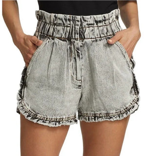 SEA New York High Waisted Frayed Denim Ruffle Short Acid Wash Women's Size 0