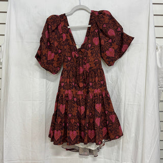 Eugenia Fernandez Floral Puff Sleeve Tie Back Babydoll Mini Dress Brown Size S