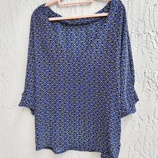 Trina Turk Dolman Sleeve 100% Silk Tunic Top Kimono Blouse Blue Women's Large