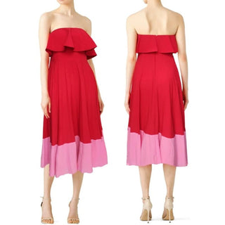 Aidan Mattox Strapless Pleated Tea Midi Dress Red Pink Women's Size US 10