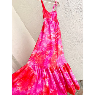 $529 Honorine Athena Tie Dye 100% Linen Maxi Dress Red Pink Women's Size Small