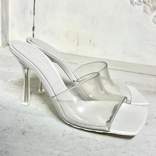 Bottega Veneta Square Toe Clear High Heel Slide Sandals White Women's 37 / 6.5