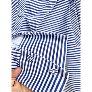 Self-Portrait 100% Cotton Ruffle Striped Frill Shirt Navy Blue Women's Size US 4