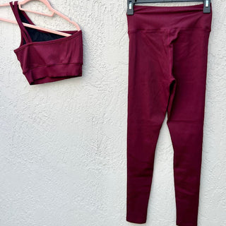 Year Of Ours Ribbed Veronica Leggings & Crop Top Set Dark Cherry Women's Medium