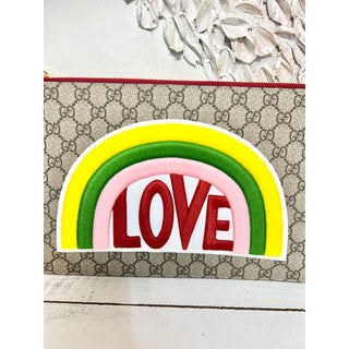 NWT Gucci Calfskin GG Supreme Monogram Embroidered Rainbow Love Zip Pouch