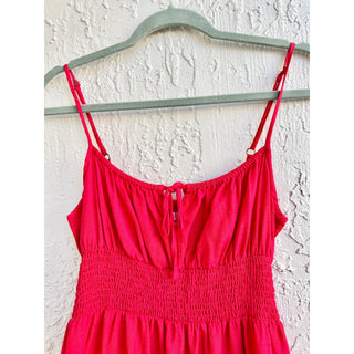 Krewe Du Q Spaghetti Strap Smocked Tiered Midi Dress Red Women's Size Large