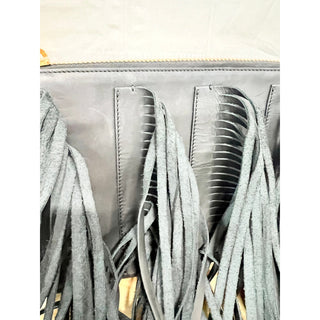 NWT Marni Fringe Black Leather Zip Crossbody Shoulder Oversize Clutch Bag