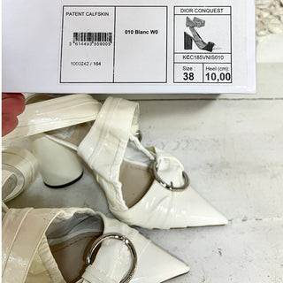 Christian Dior Conquest Patent Calfskin Pointed Toe Pumps White Women's 38 / 7.5