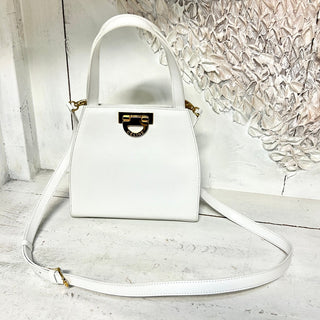 CELINE Gancini Leather Crossbody Shoulder Handbag White with Dust Bag