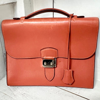 Hermes Paris Sack Adapesh Leather Top Handles Business Briefcase Orange Brown