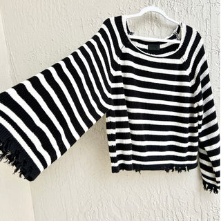 RtA Striped Long Sleeve Distressed Pullover Sweater Black/White Women's Size M