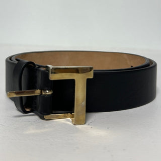 Lafayette 148 New York Gold L Beam Buckle Leather Belt Black Women's Size XS