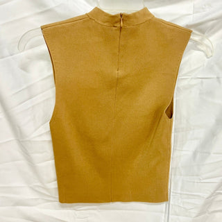 NWOT Zara Sleeveless Cutout High-Neck Crop Knit Choker Top Camel Brown Women's S