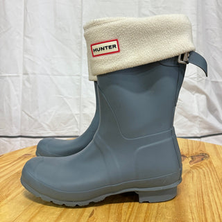 Hunter Rubber Waterproof Short Boot with Socks Liner Blue/White Women's Size 10