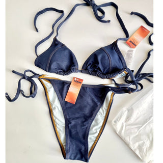 NWT Cupshe X JoJo Escaping Denim Effect Bikini Top & Side Tie Bottoms Set Blue S