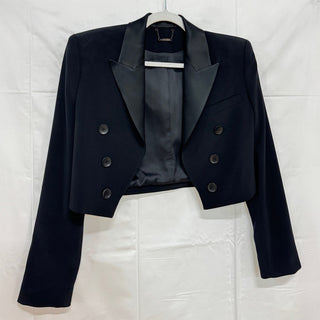 Elie Tahari Satin Crepe Long Sleeve Cropped Tuxedo Jacket Black Women's US 4