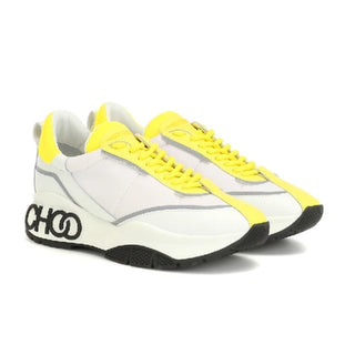 NWOT Jimmy Choo 50mm Raine Leather & Neoprene Sneakers White/Yellow Women 35 / 5