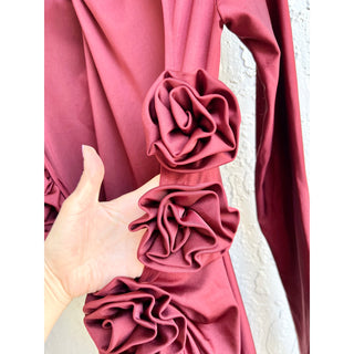 NWT Camila Coelho Crisscross Mock Neck Satin Telma Maxi Dress Burgundy Women XS