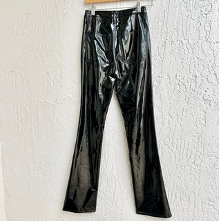 NWT WeWoreWhat Patent PU Leather Ankle Flare Leg Pants Black Women's Size 24