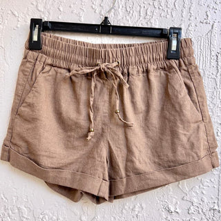 NWT NBH Nikkis Beach House Off Duty Linen Drawstring Shorts Brown Womens Size XS