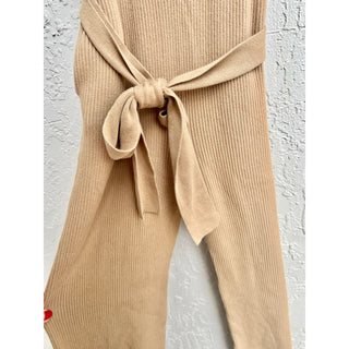 Majorelle Deep V Neckline Ribbed Knit Flare Leg Jumpsuit Camel Women's Medium