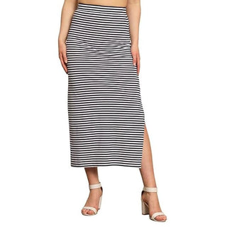 ATM Anthony Thomas Melillo Striped Pull On Midi Slit Skirt White Black Women S