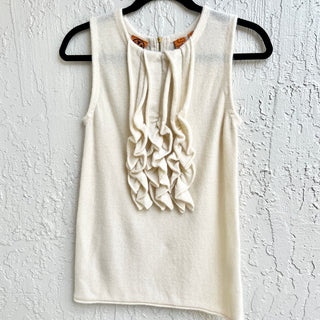 Tory Burch Sleeveless 100% Cashmere Ruffle Tank Top Cream Women's Size XS