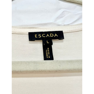 Escada Embellished Long Sleeve Scoop Neck Pearl T-Shirt Cream Women's Size L