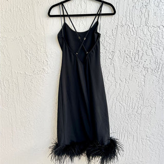 Amanda Uprichard Marianna Feather Trim Knee Length Dress Black Women's Small