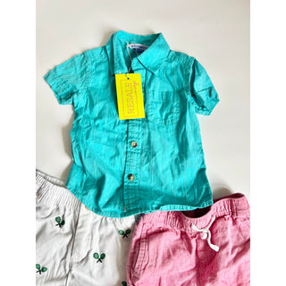 Janie & Jack Rugged Butts Button-Up Shirt & Pull On Short Set of 3 Boy 12-18Mos