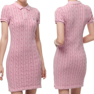 Polo Ralph Lauren Short Sleeve Cable Knit Shirt Mini Dress Pink Women's Size XS