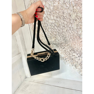 Zara Women's Evening Shoulder Box Handbag Faux leather with Gold Chain Black