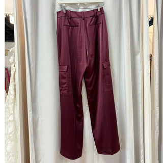 Elie Tahari Satin Pintuck High Waisted Cargo Pants Cordovan Women's Size US 8