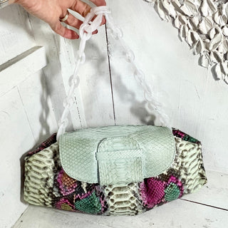 Ximena Kavalekas Serana Python Leather Top Handle Purse Clutch Handbag Multi