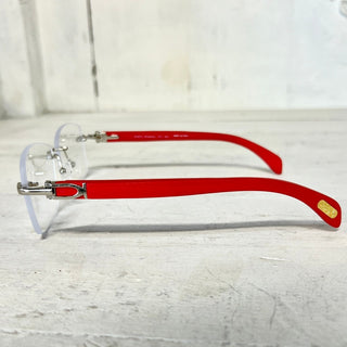 Porta Romana 1972 Red/Silver Frame Square Shape Clear Mirror Lens Eyewear Men