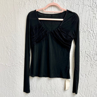 NWT Woodrose Deli Long Sleeve Scoop Neck Rruched Ballet Top Black Women's Size S